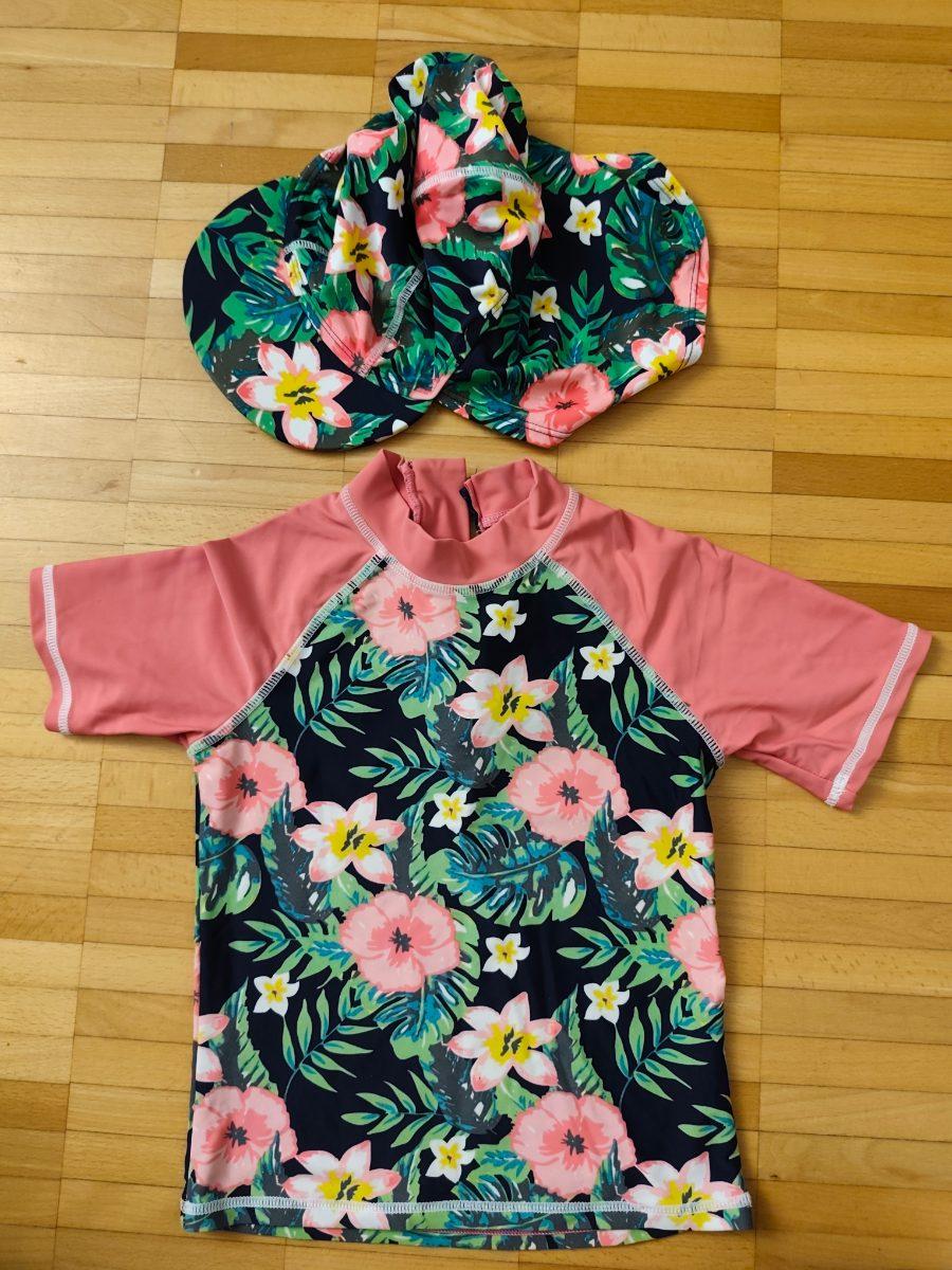 Badeshirt + Badehut rosa/Blumen Gr. 98/104