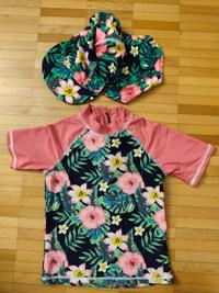 Badeshirt + Badehut rosa/Blumen Gr. 98/104 1