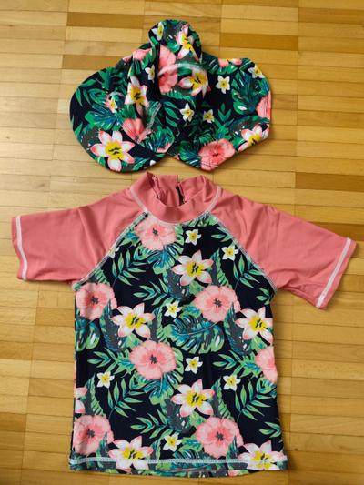 Badeshirt + Badehut rosa/Blumen Gr. 98/104