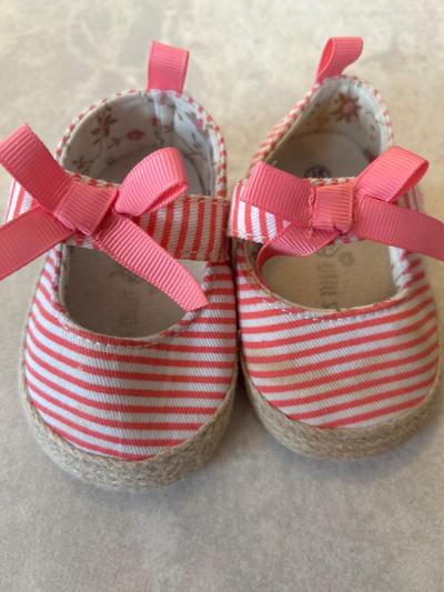 Babyschuhe mit Schleife pink/weiss gestreift gr 18/19