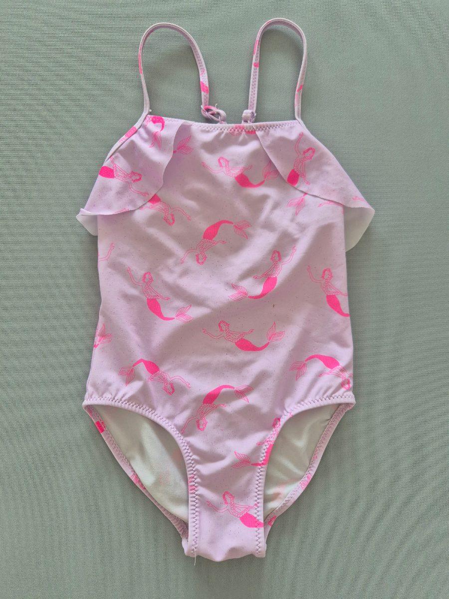 Badeanzug mit Rüschen, rosa mit pink Muster