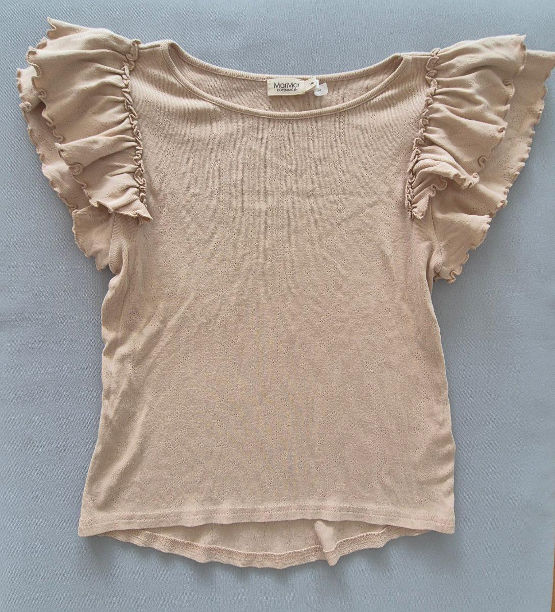 Rüschenärmel T-Shirt beige